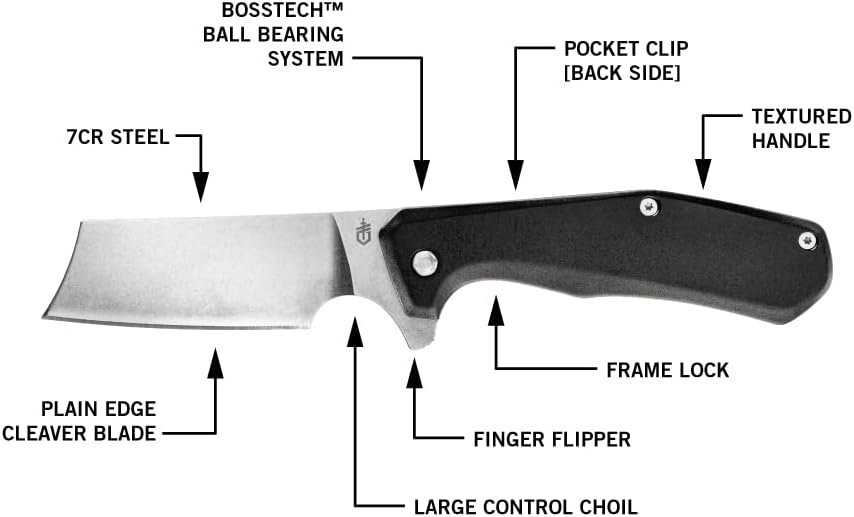 image:imageGerber Asada EDC Folding Cleaver Pocket Knife Hunting Pocket Clip Onyx