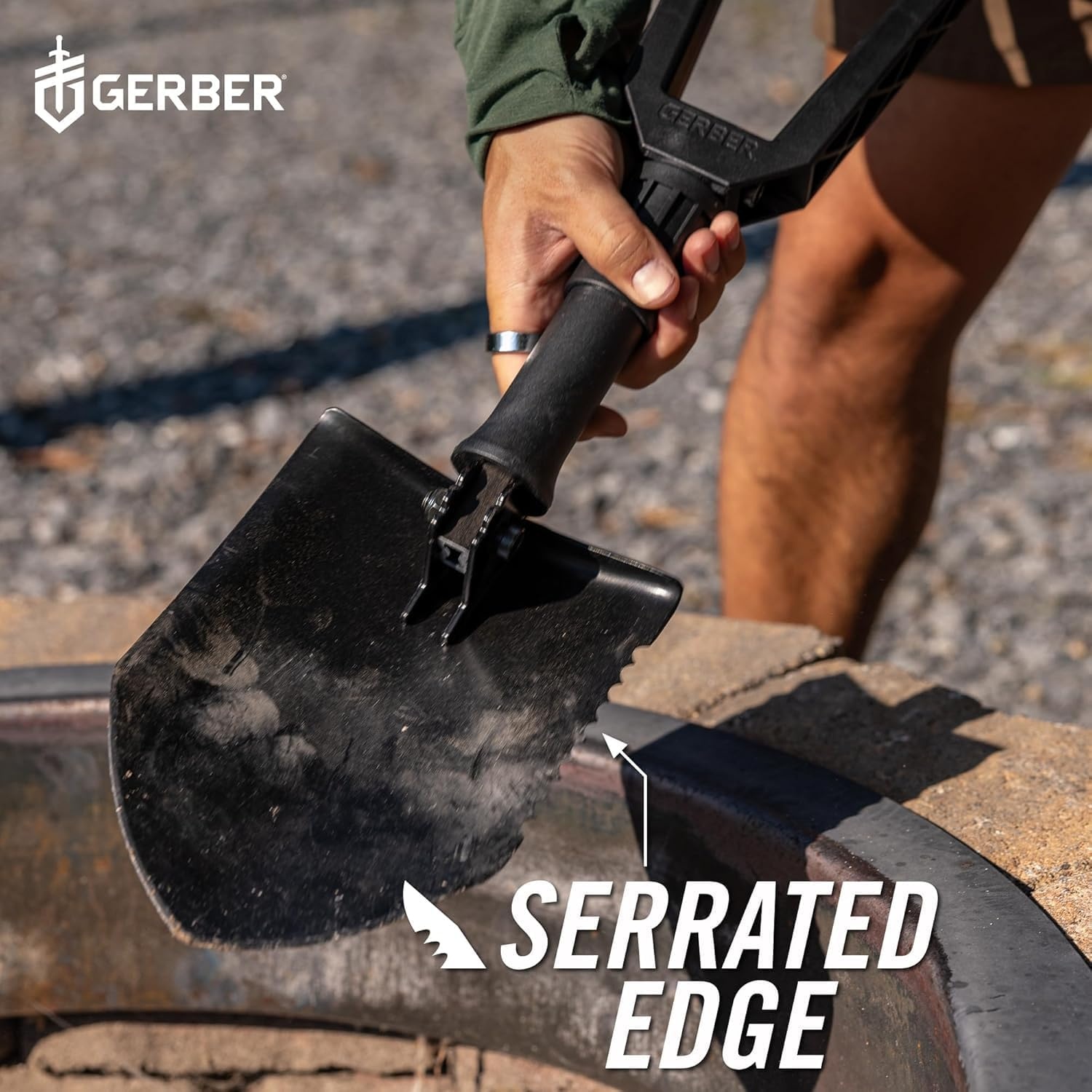 image:imageGerber ETool Tactical Folding Spade Camping Shovel w Serrated Edge BlackM
