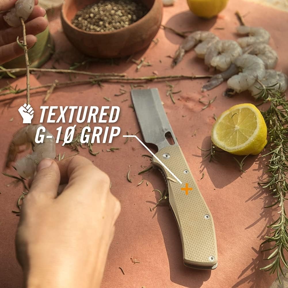 image:imageGerber Flatiron EDC Folding Pocket Knife Pocket Clip Cleaver Blade BlackDesert Tan