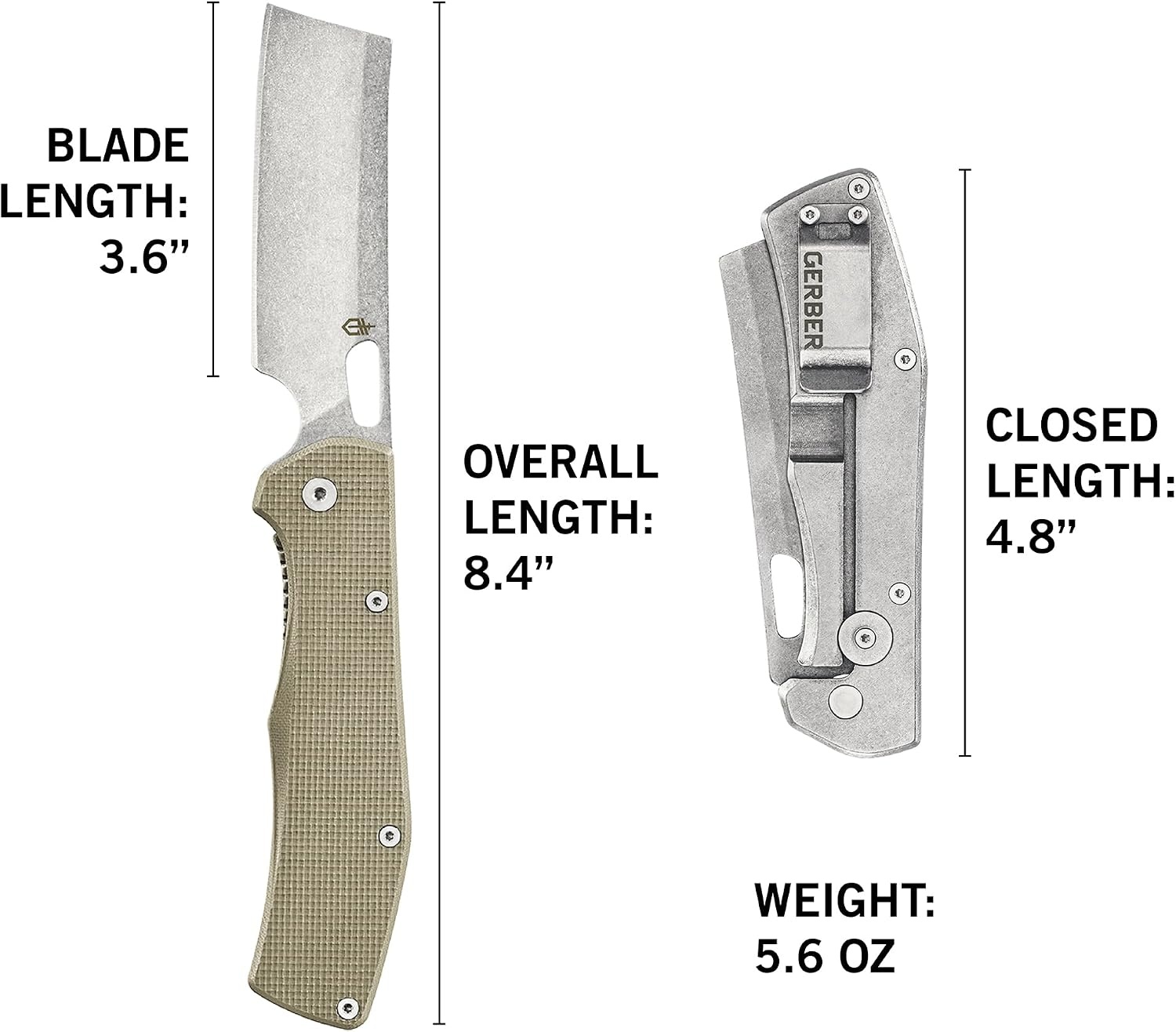 image:imageGerber Flatiron EDC Folding Pocket Knife Pocket Clip Cleaver Blade BlackDesert Tan