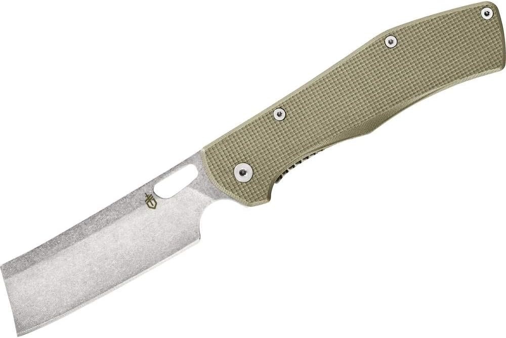 image:imageGerber Flatiron EDC Folding Pocket Knife Pocket Clip Cleaver Blade BlackDesert Tan
