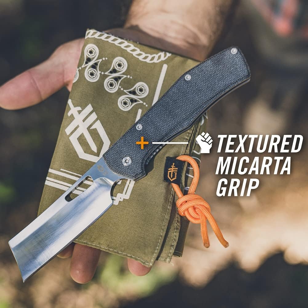 image:imageGerber Flatiron EDC Folding Pocket Knife Pocket Clip Cleaver Blade BlackGrey