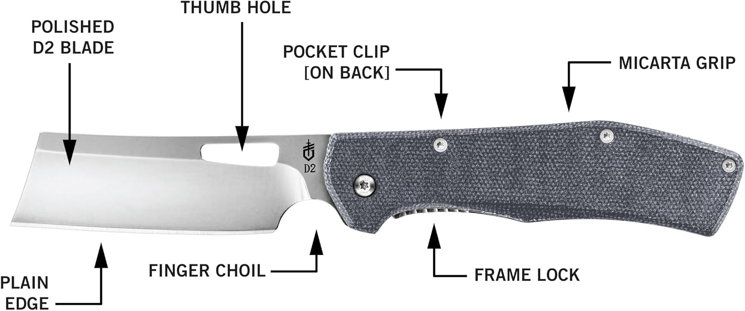 image:imageGerber Flatiron EDC Folding Pocket Knife Pocket Clip Cleaver Blade BlackGrey