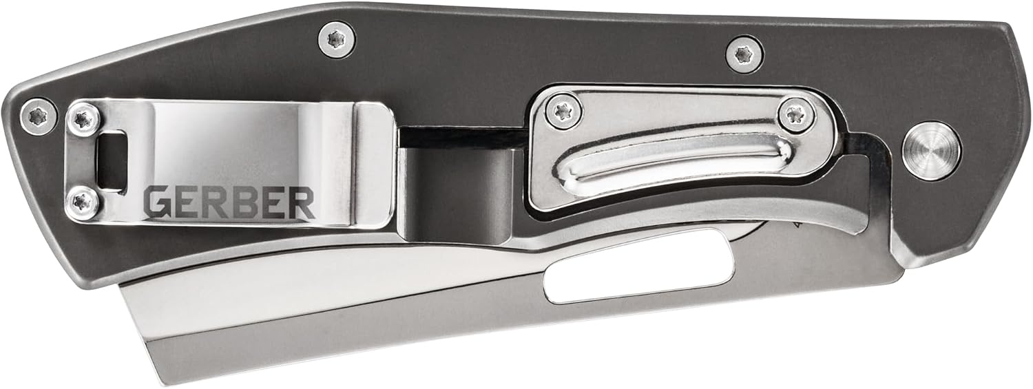 image:imageGerber Flatiron EDC Folding Pocket Knife Pocket Clip Cleaver Blade BlackGrey