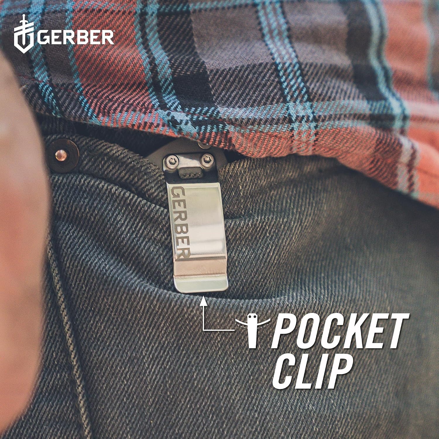 image:imageGerber Flatiron EDC Folding Pocket Knife Pocket Clip Cleaver Blade BlackGrey