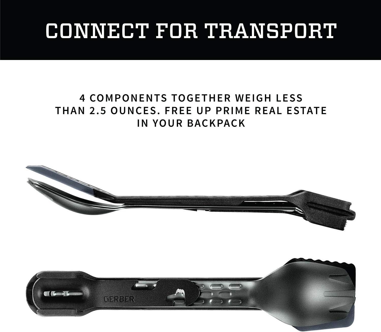 image:imageGerber Gear ComplEAT Camping Utensils Set for Outdoor Cooking Camping Cutlery with Fork Spoon Tongs Spatula and MultiFunctional Tool Onyx Black