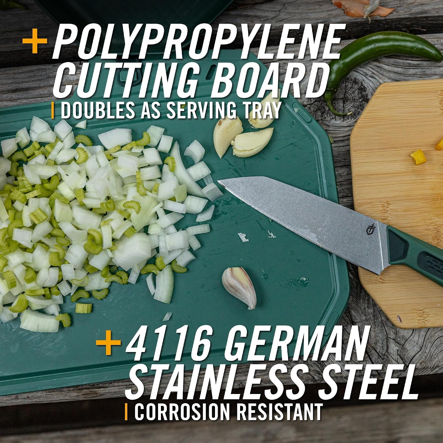 image:imageGerber Gear ComplEAT Cutting Board Set Chef amp Paring Knife BambooSlim