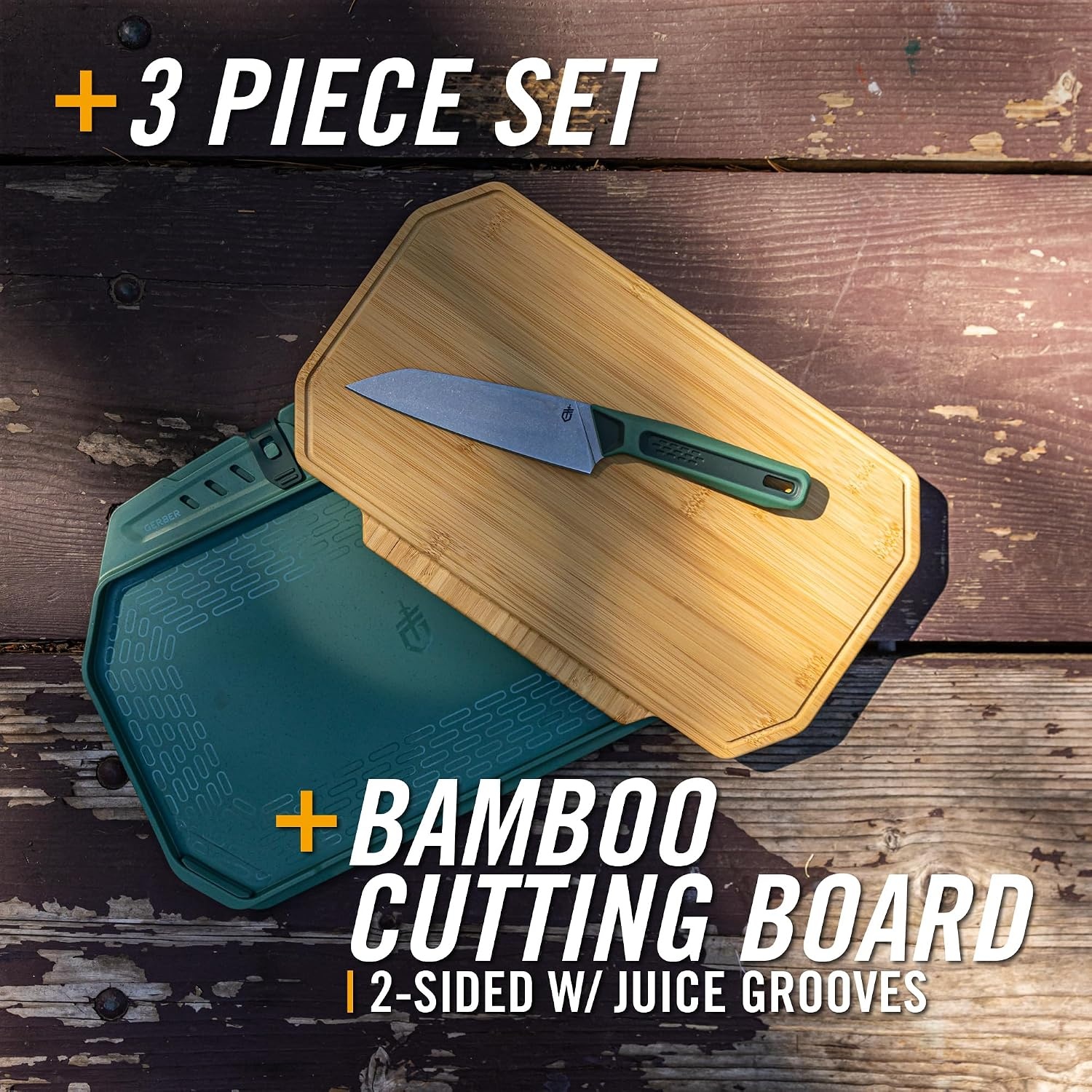 image:imageGerber Gear ComplEAT Cutting Board Set Chef amp Paring Knife BambooSlim