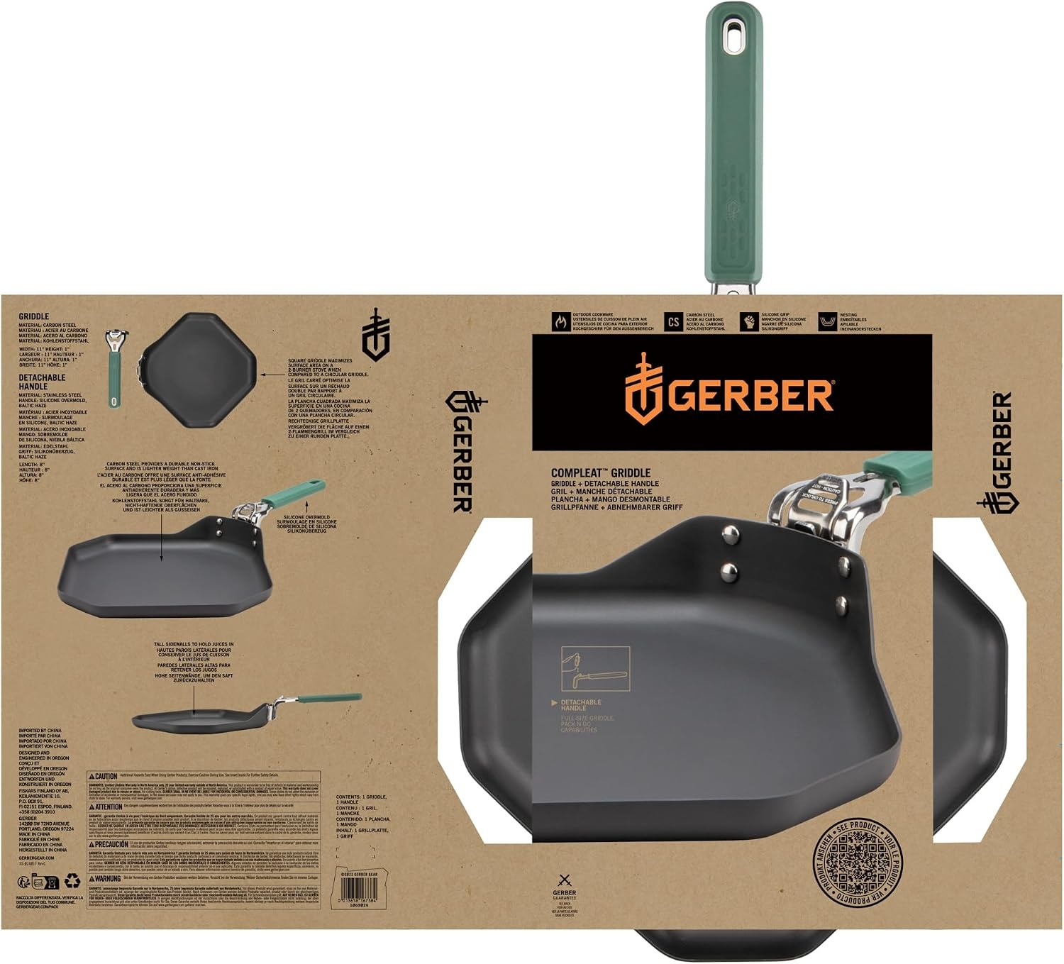 image:imageGerber Gear ComplEAT Griddle Portable Nonstick Outdoor Camping Griddle Premium Camping Cookware Features Detachable Handle
