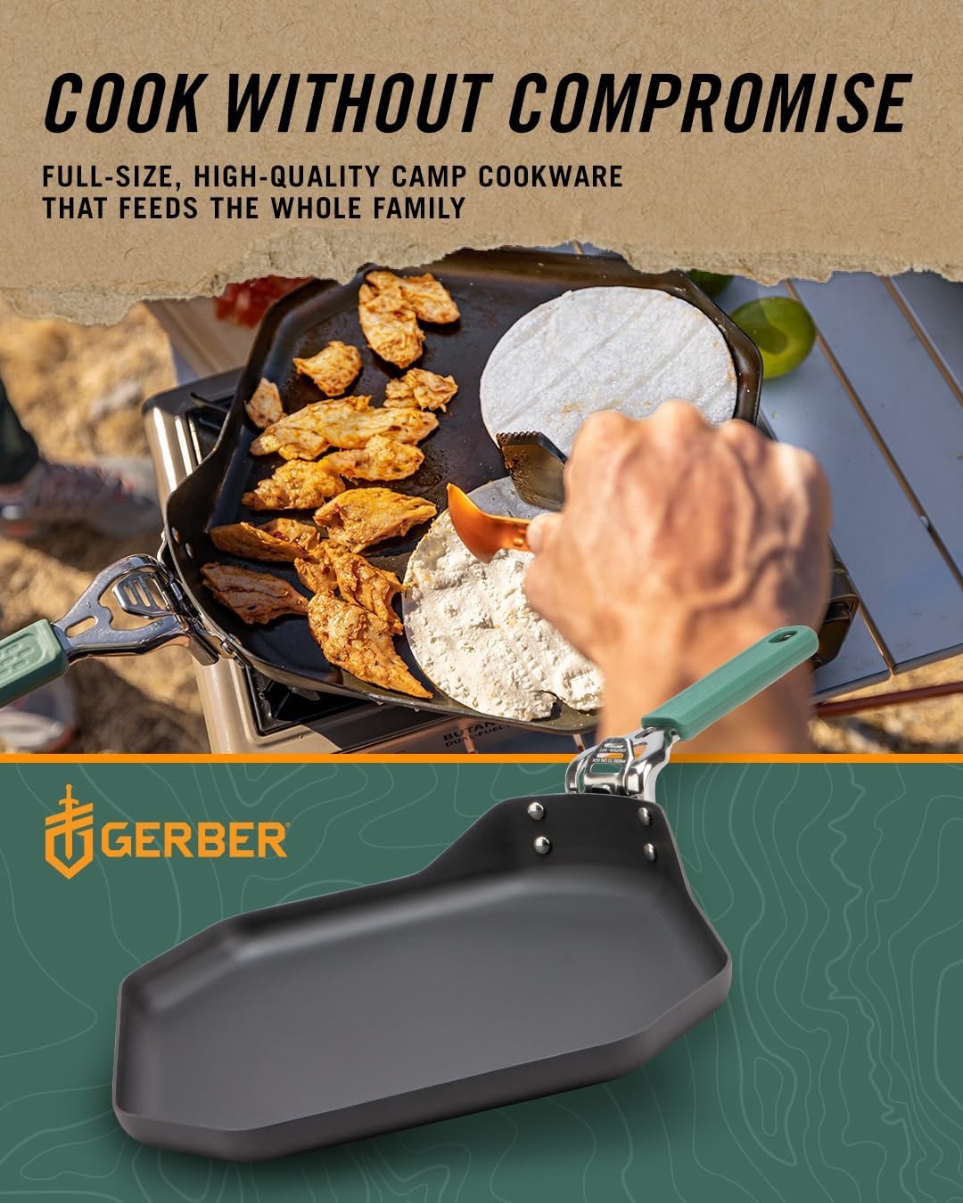 image:imageGerber Gear ComplEAT Griddle Portable Nonstick Outdoor Camping Griddle Premium Camping Cookware Features Detachable Handle