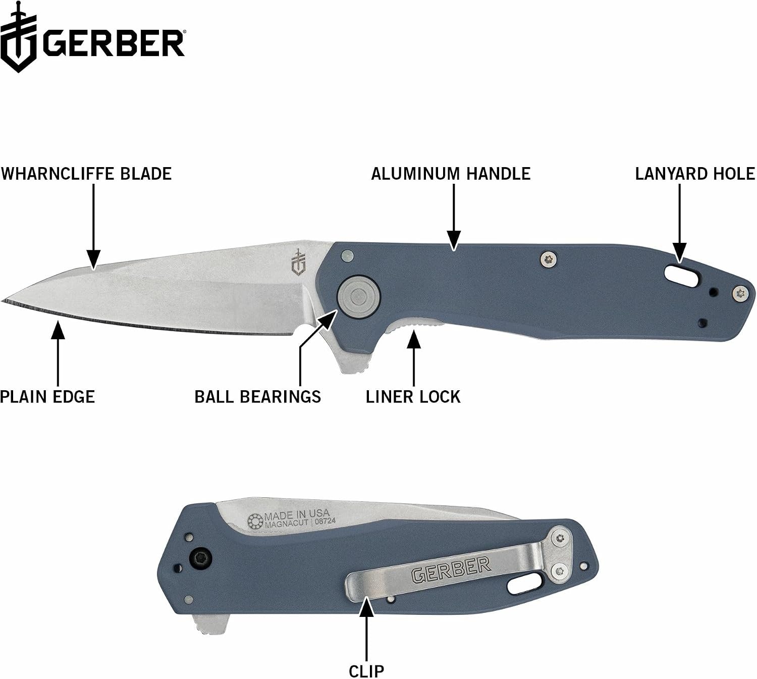 image:imageGerber Gear Fastball Wharncliffe EDC Folding Pocket Knife BlackMagnacut Blue