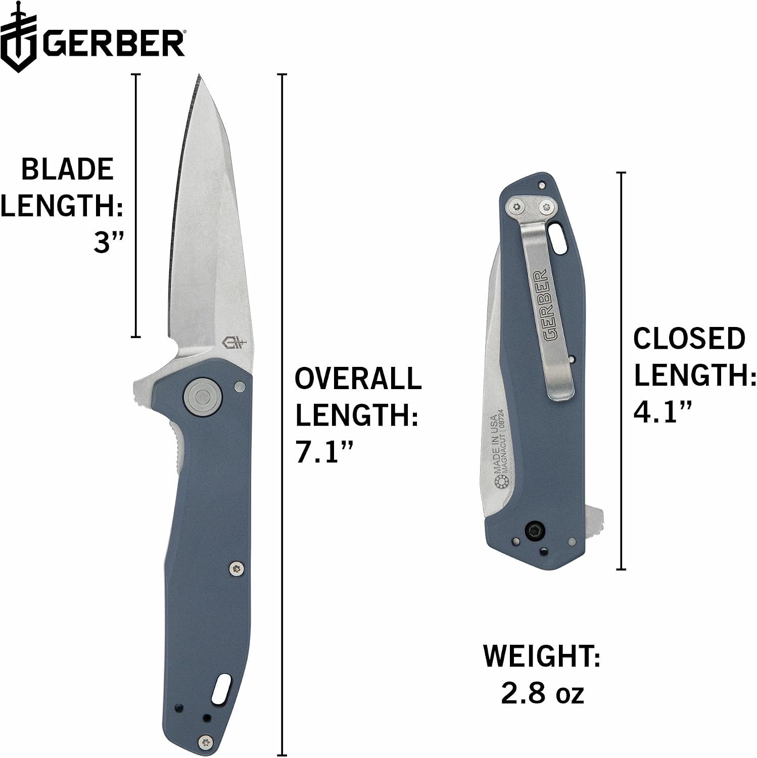 image:imageGerber Gear Fastball Wharncliffe EDC Folding Pocket Knife BlackMagnacut Blue