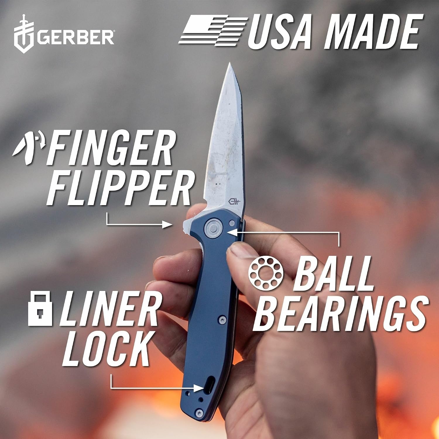 image:imageGerber Gear Fastball Wharncliffe EDC Folding Pocket Knife BlackMagnacut Blue
