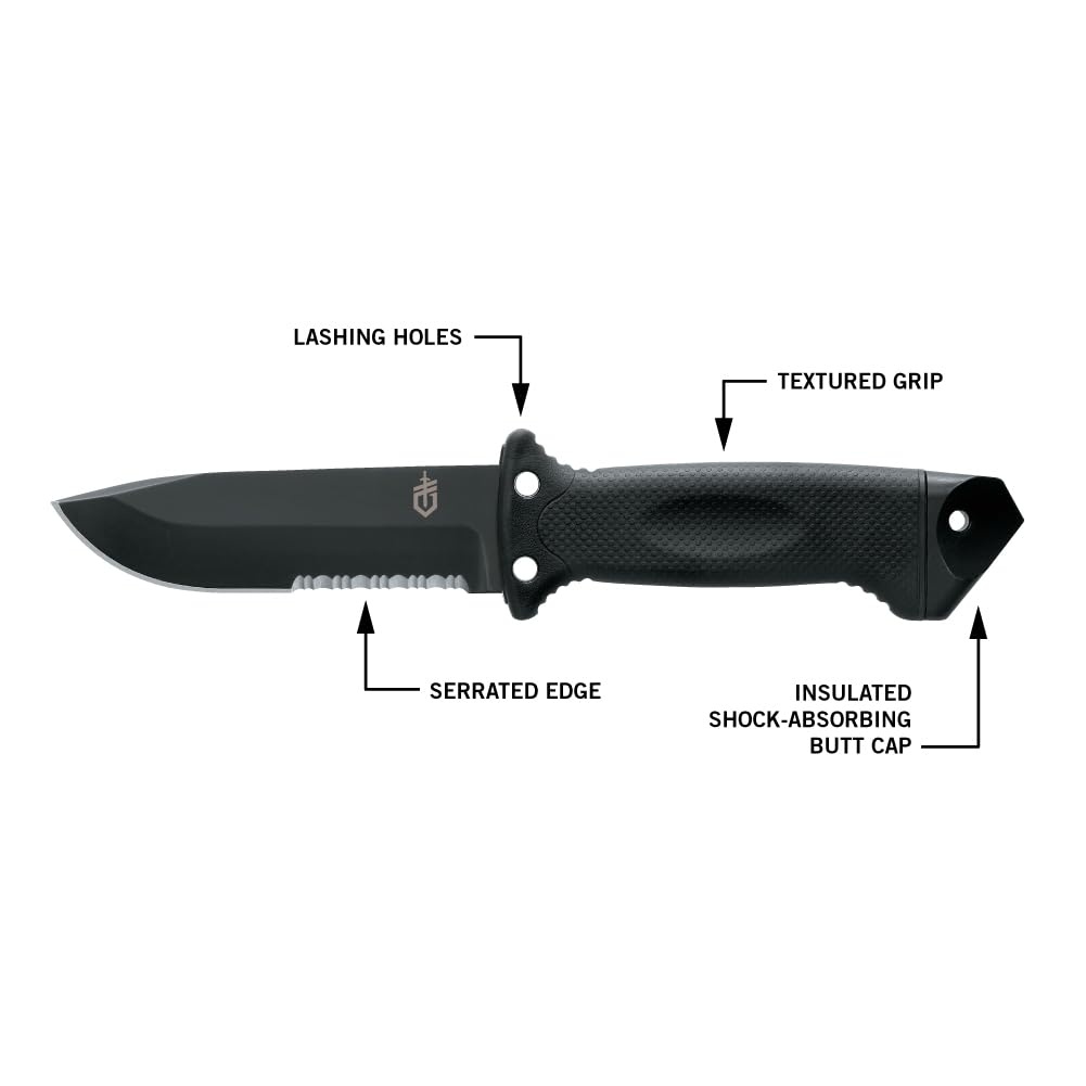image:imageGerber Gear LMF II Infantry Survival Knife Made in USA Military Grade Tactical Fixed Blade with Serrated Edge Shock Absorbing Handle Molle Sheath and Sharpener BlackBlack