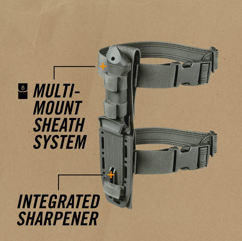 image:imageGerber Gear LMF II Infantry Survival Knife Made in USA Military Grade Tactical Fixed Blade with Serrated Edge Shock Absorbing Handle Molle Sheath and Sharpener BlackGreen