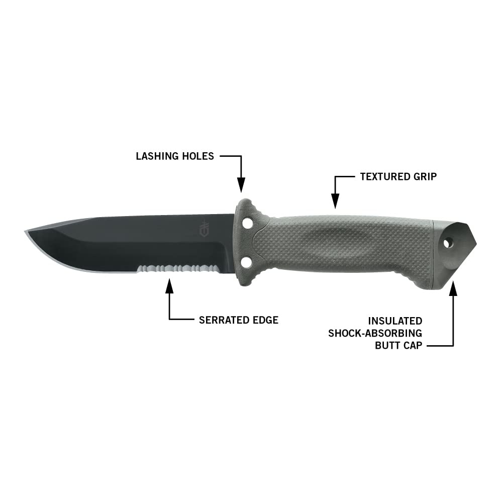 image:imageGerber Gear LMF II Infantry Survival Knife Made in USA Military Grade Tactical Fixed Blade with Serrated Edge Shock Absorbing Handle Molle Sheath and Sharpener BlackGreen