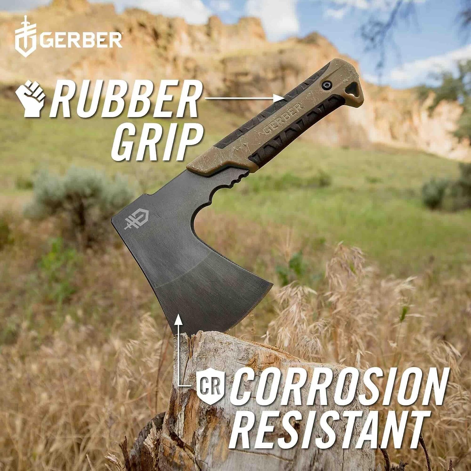 image:imageGerber Gear Pack Hatchet 35 Steel Blade Axe with Full Tang Survival Bushcraft and Camping Gear with Mountable Nylon Sheath Sage GreenCoyote Brown