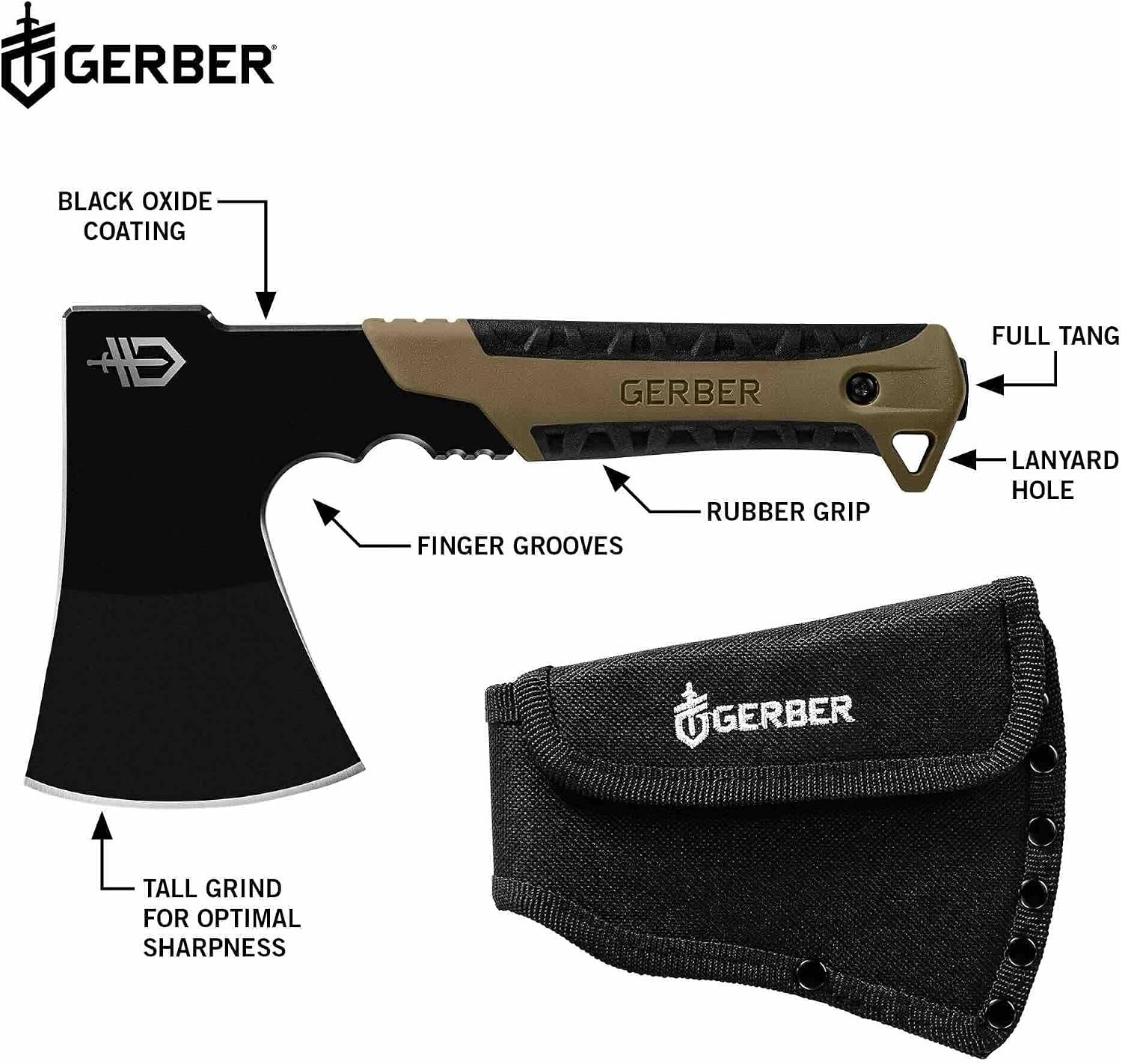 image:imageGerber Gear Pack Hatchet 35 Steel Blade Axe with Full Tang Survival Bushcraft and Camping Gear with Mountable Nylon Sheath Sage GreenCoyote Brown