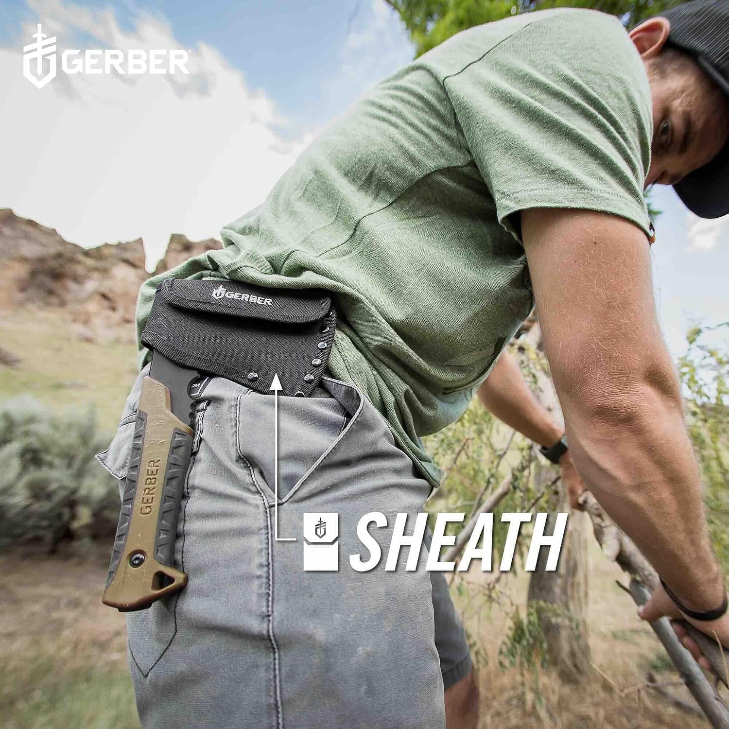 image:imageGerber Gear Pack Hatchet 35 Steel Blade Axe with Full Tang Survival Bushcraft and Camping Gear with Mountable Nylon Sheath Sage GreenCoyote Brown