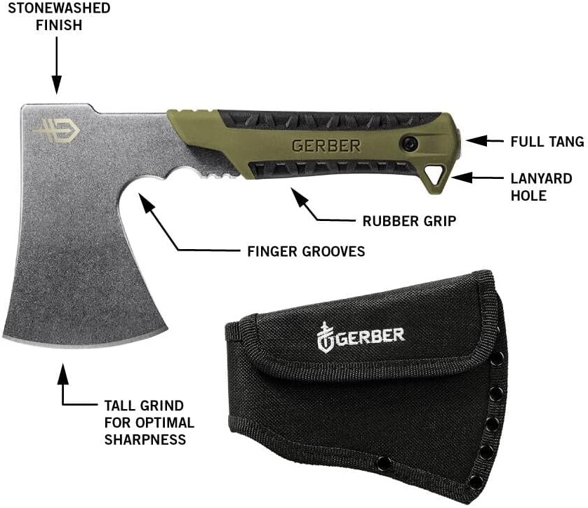 image:imageGerber Gear Pack Hatchet 35 Steel Blade Axe with Full Tang Survival Bushcraft and Camping Gear with Mountable Nylon Sheath Sage GreenSage Green
