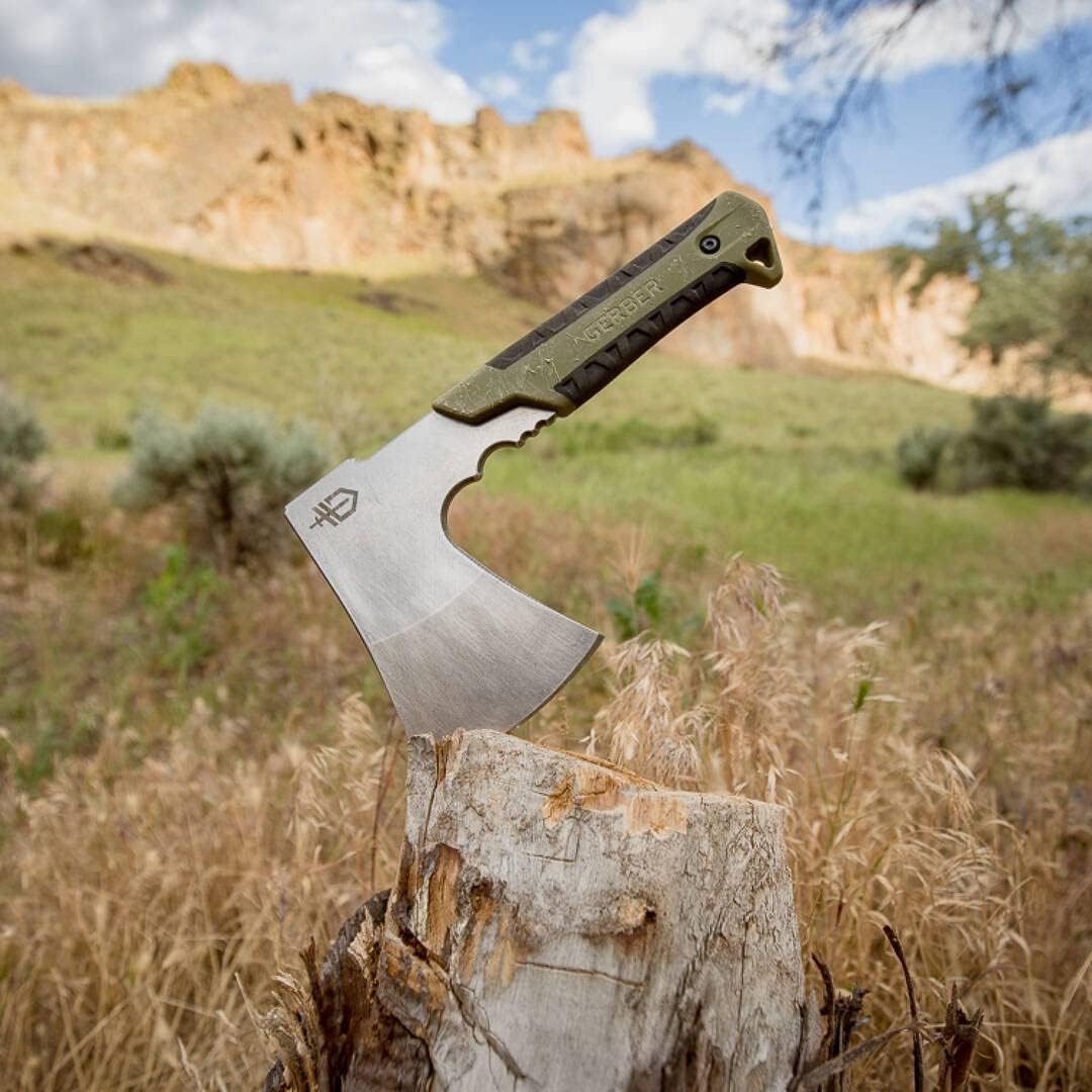image:imageGerber Gear Pack Hatchet 35 Steel Blade Axe with Full Tang Survival Bushcraft and Camping Gear with Mountable Nylon Sheath Sage GreenSage Green