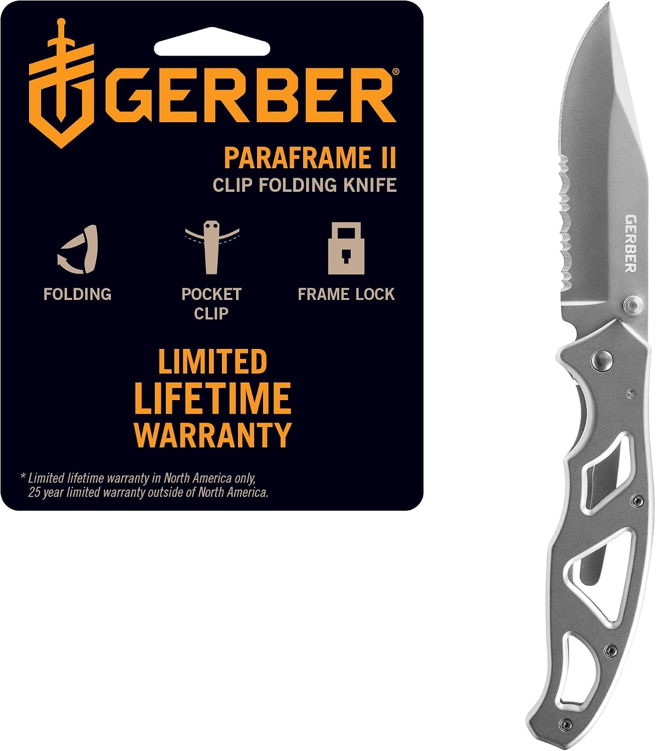 image:imageGerber Gear Paraframe II EDC Folding Pocket Knife 35 Tanto Point Serrated Edge with Safety Frame Lock Black05