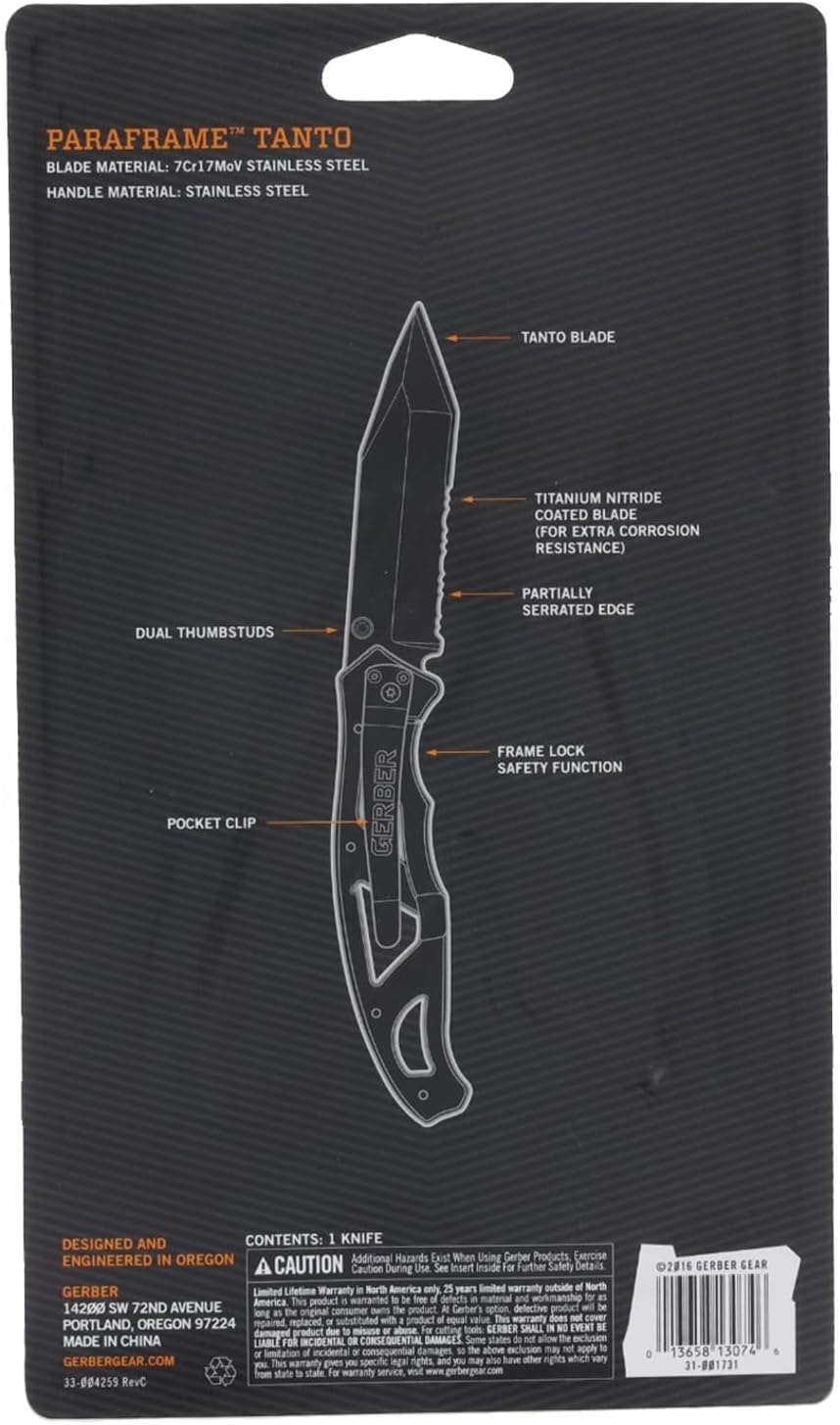 image:imageGerber Gear Paraframe II EDC Folding Pocket Knife 35 Tanto Point Serrated Edge with Safety Frame Lock Black3