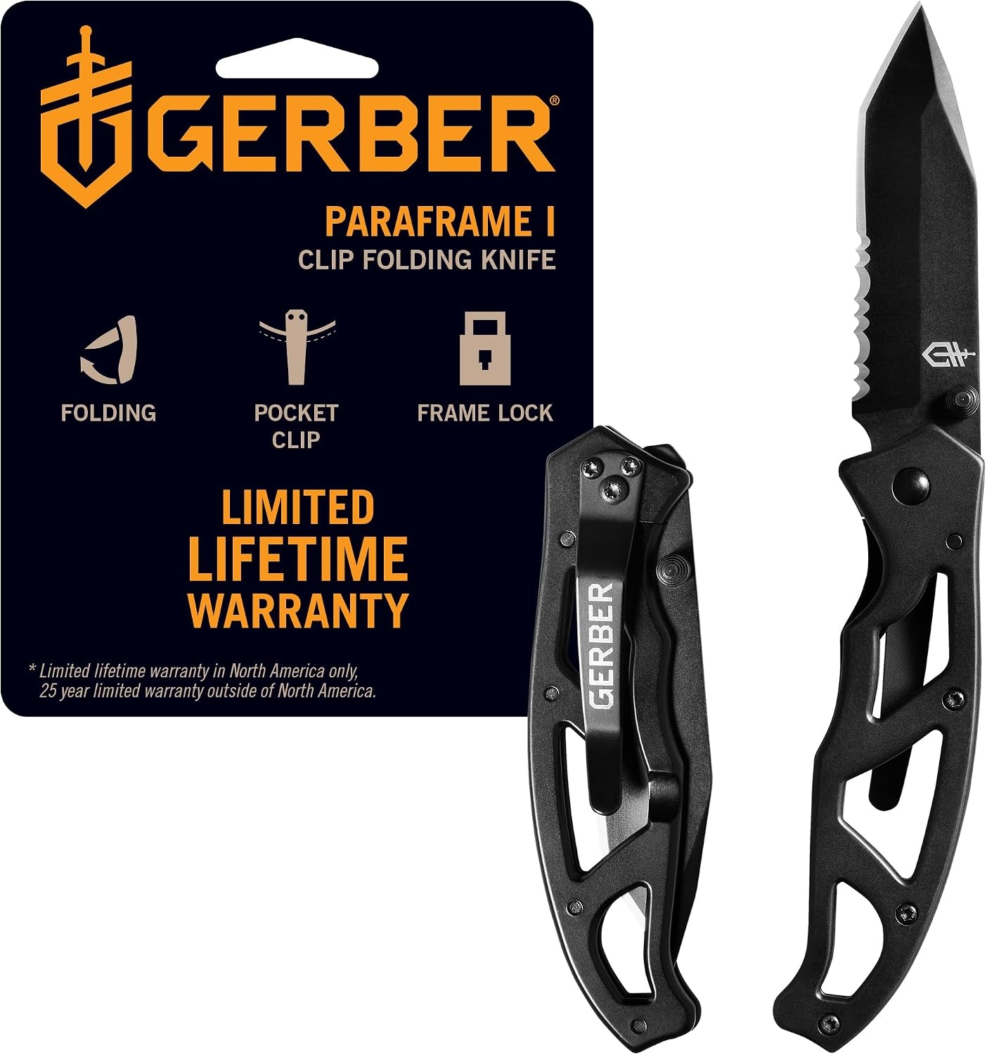image:imageGerber Gear Paraframe II EDC Folding Pocket Knife 35 Tanto Point Serrated Edge with Safety Frame Lock Black3