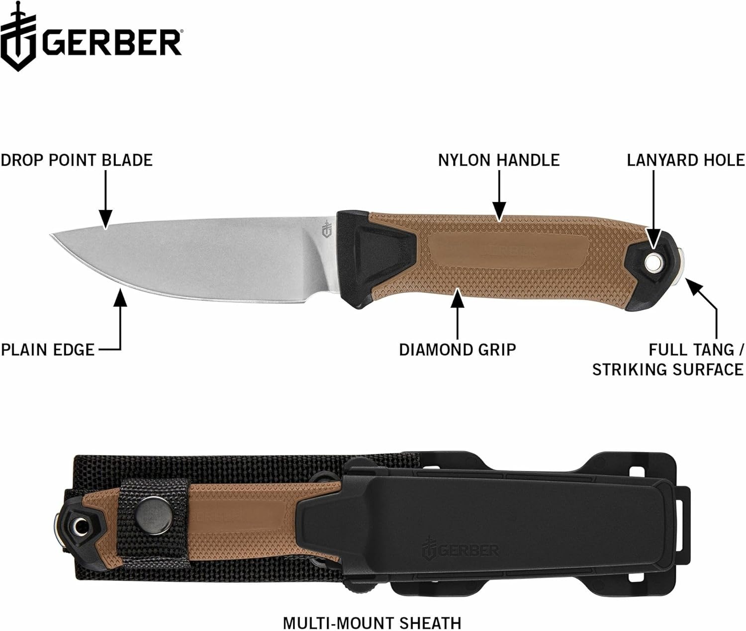 image:imageGerber Gear Strongarm Fixed Blade Tactical Knife for Survival Gear Coyote Brown Plain EdgeCoyote Brown
