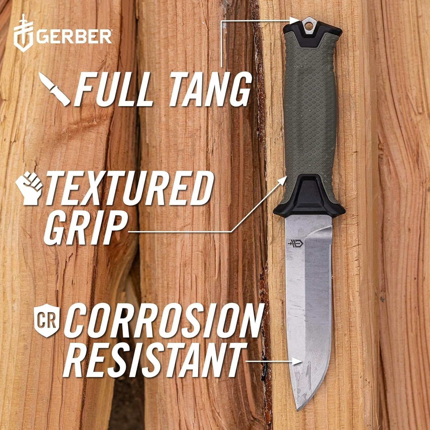 image:imageGerber Gear Strongarm Fixed Blade Tactical Knife for Survival Gear Coyote Brown Plain EdgeGrey