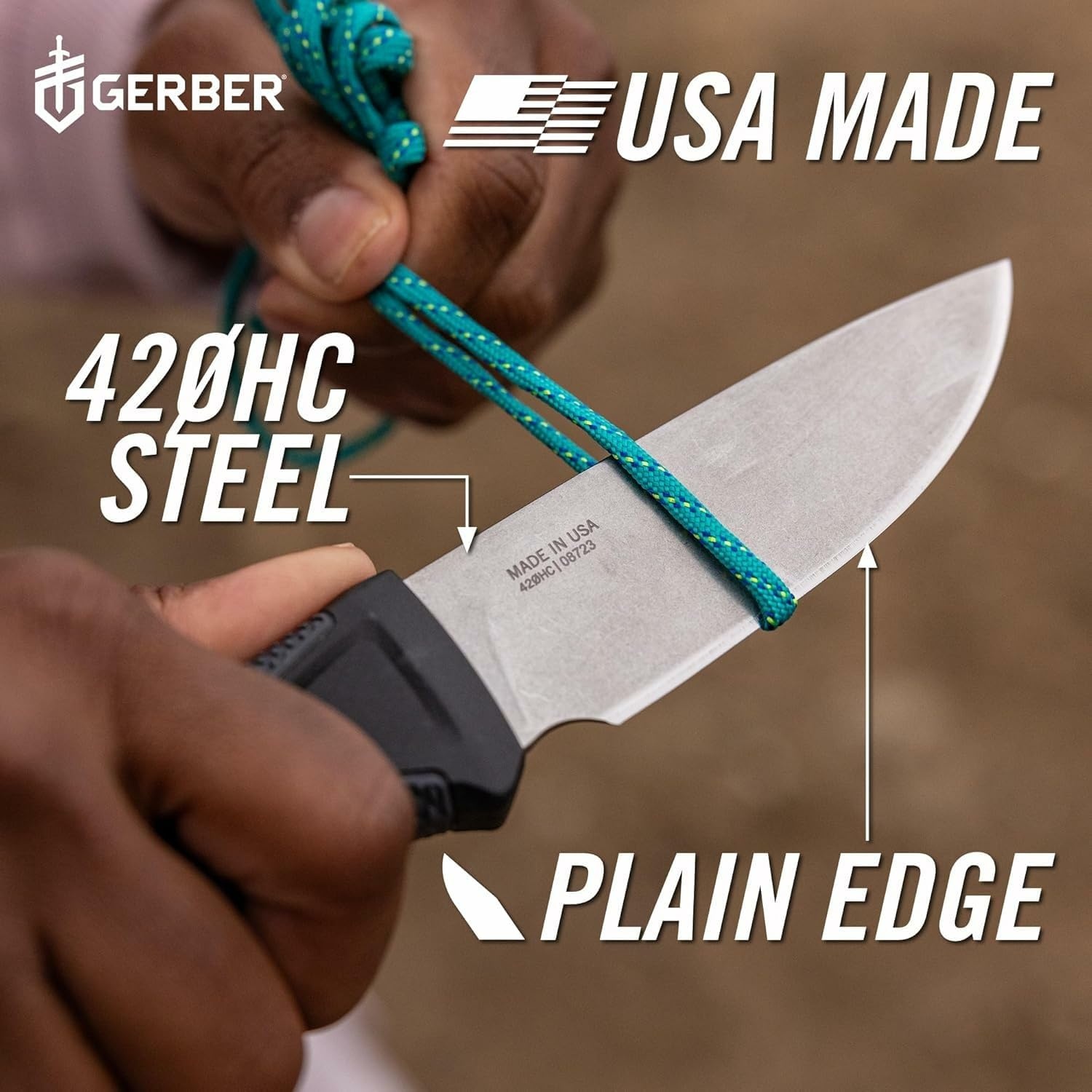 image:imageGerber Gear Strongarm Fixed Blade Tactical Knife for Survival Gear Coyote Brown Plain EdgeGrey