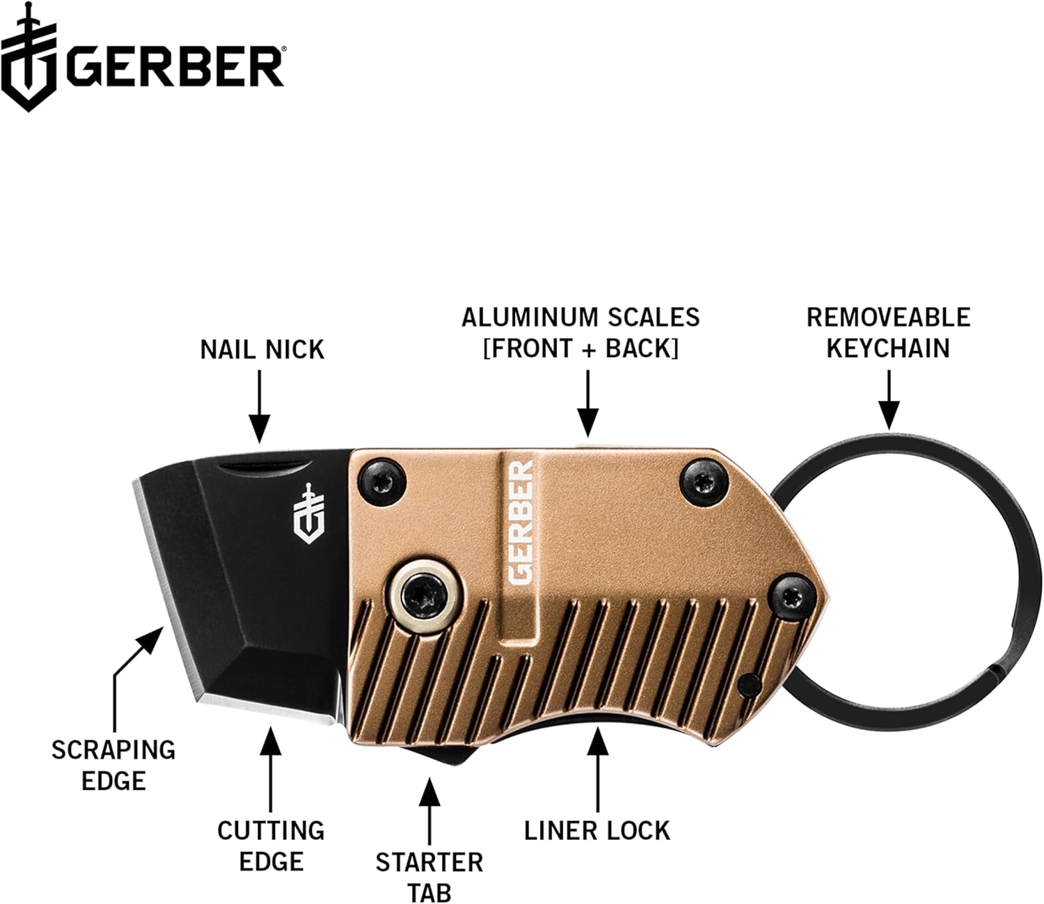 image:imageGerber Key Note EDC Keychain Mini Pocket Knife 1 Plain Edge Blade BlackCoyote Brown