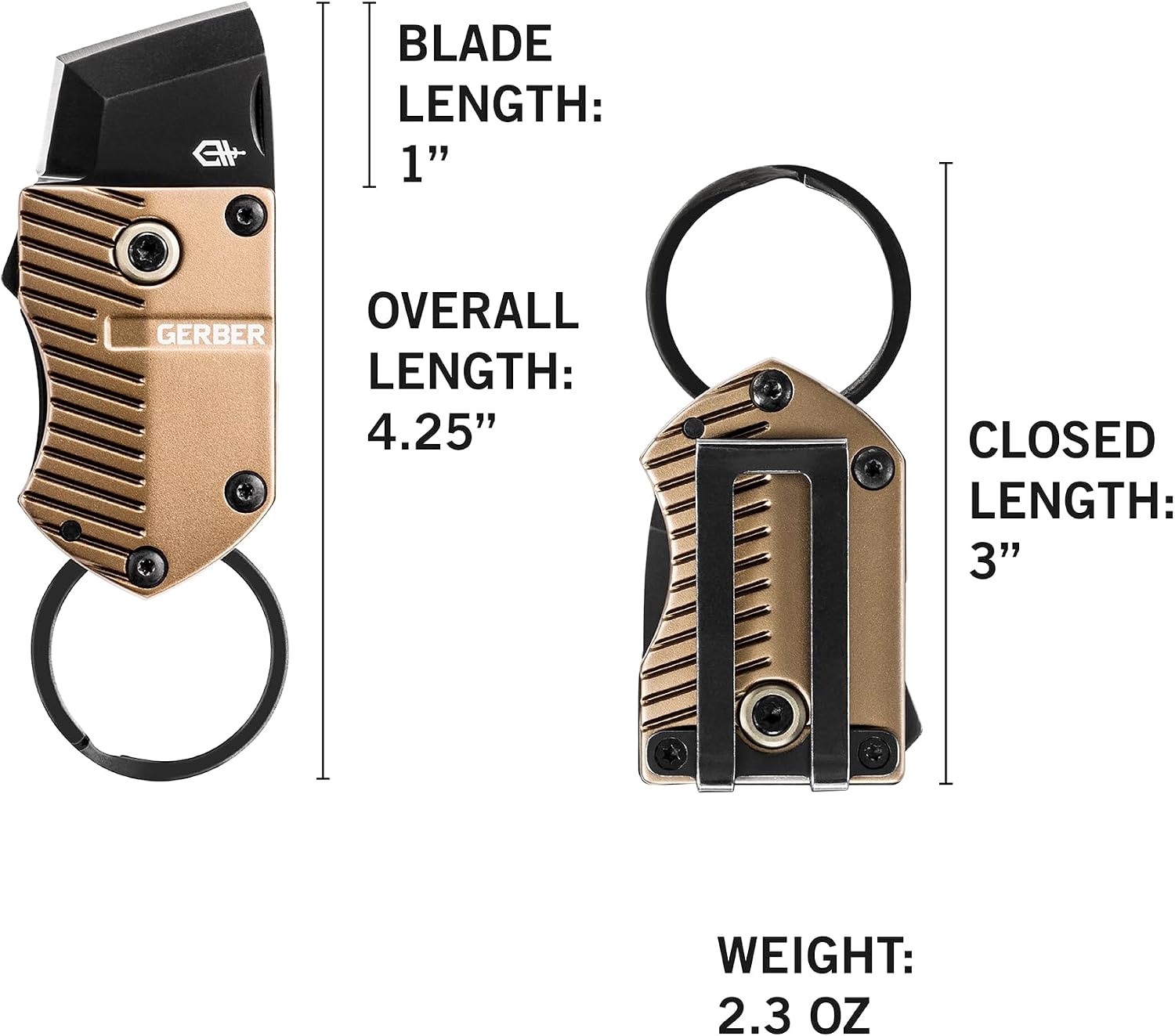 image:imageGerber Key Note EDC Keychain Mini Pocket Knife 1 Plain Edge Blade BlackCoyote Brown