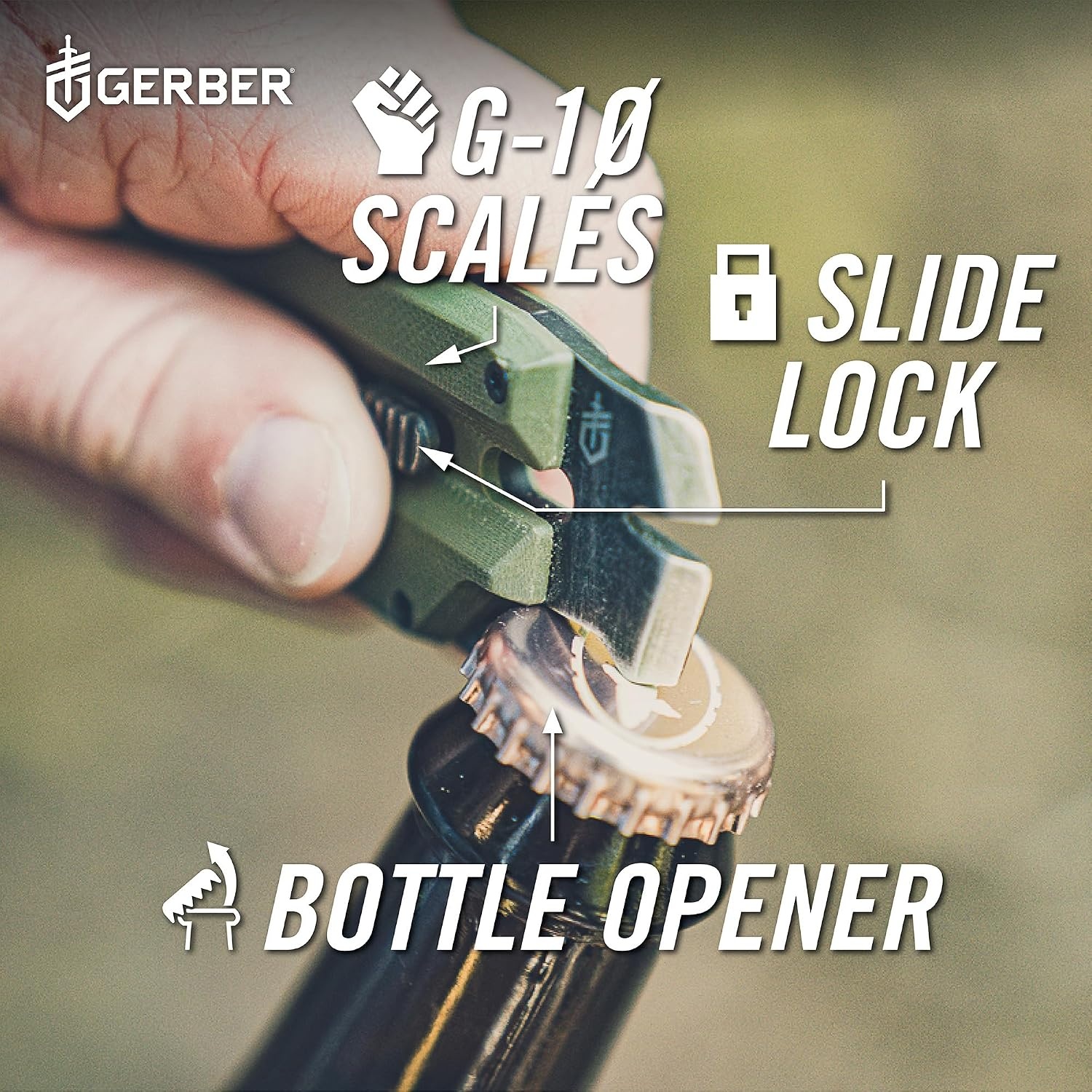 image:imageGerber Prybrid X EDC Pocket Knife Multitool with Bottle Opener GreenGreen G10 no Clip