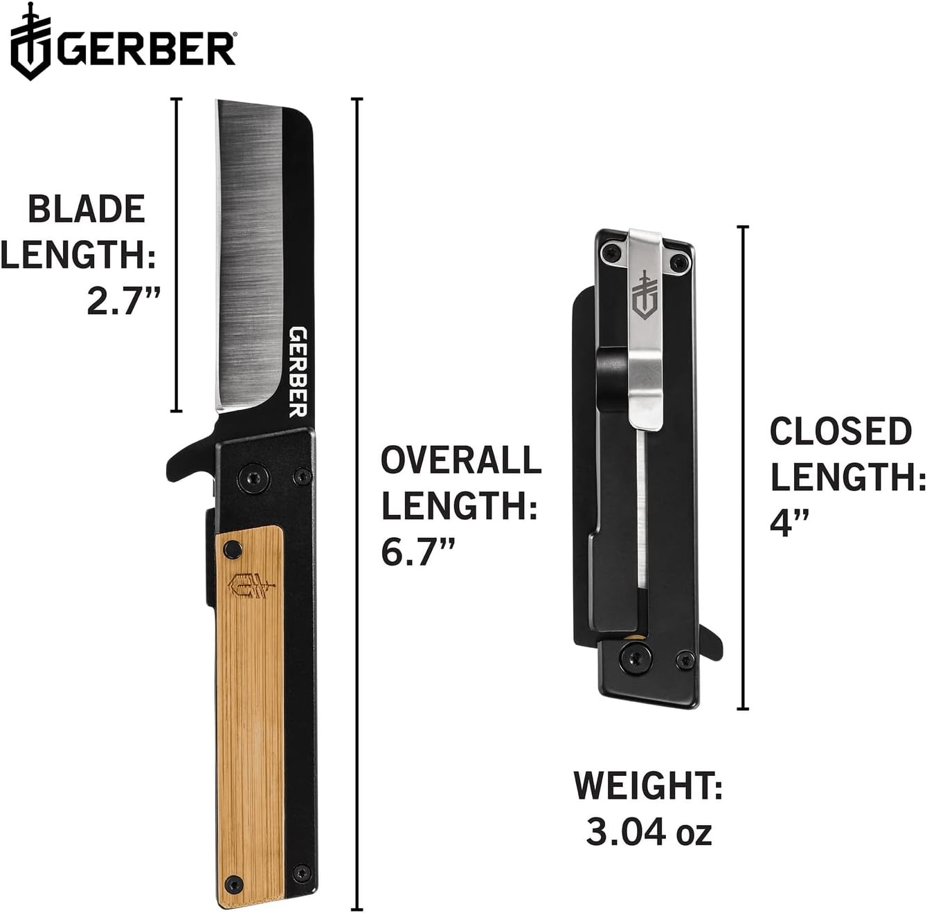 image:imageGerber Quadrant EDC Folding Pocket Knife wClip Plain Edge Blade BambooBamboo