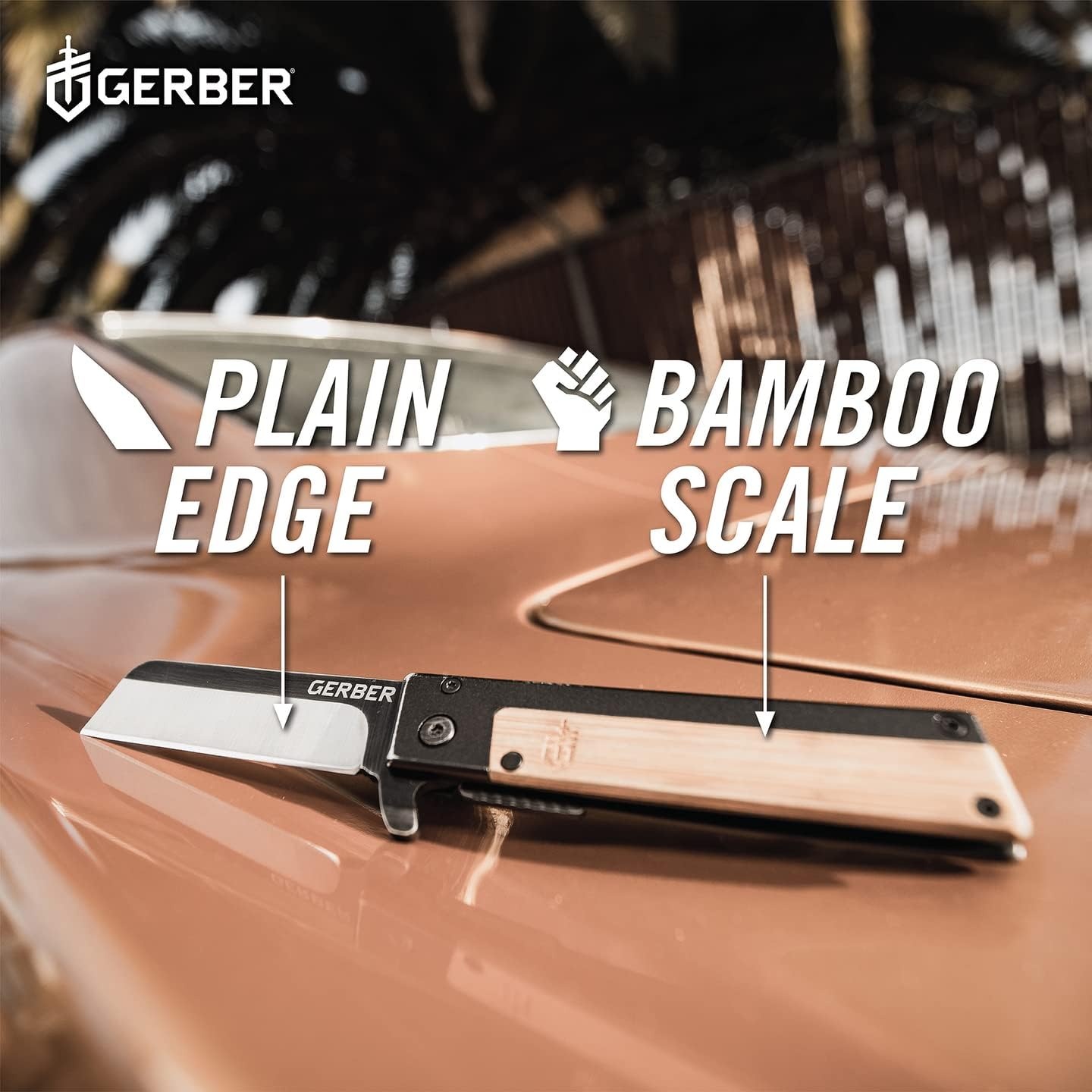 image:imageGerber Quadrant EDC Folding Pocket Knife wClip Plain Edge Blade BambooBamboo