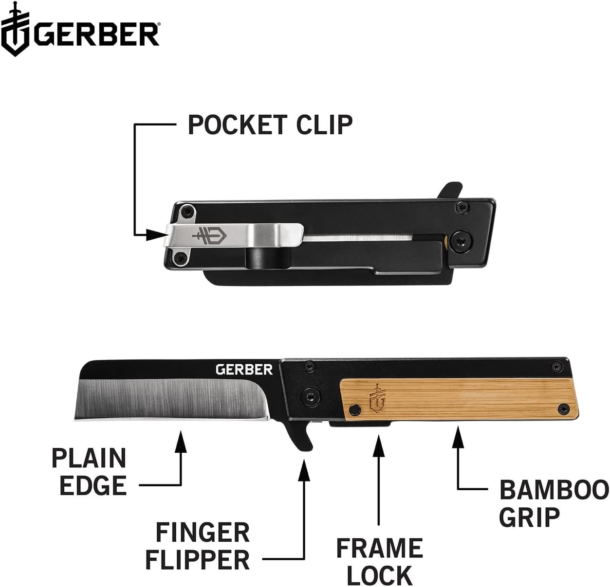image:imageGerber Quadrant EDC Folding Pocket Knife wClip Plain Edge Blade BambooBamboo