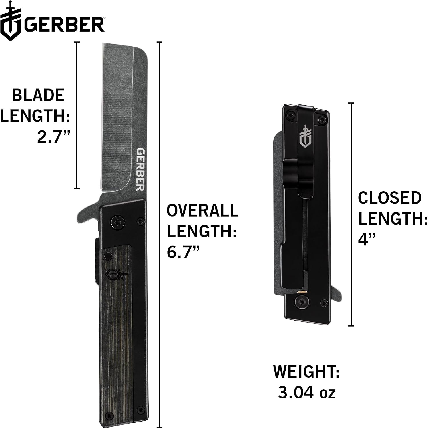 image:imageGerber Quadrant EDC Folding Pocket Knife wClip Plain Edge Blade BambooBlack Bamboo