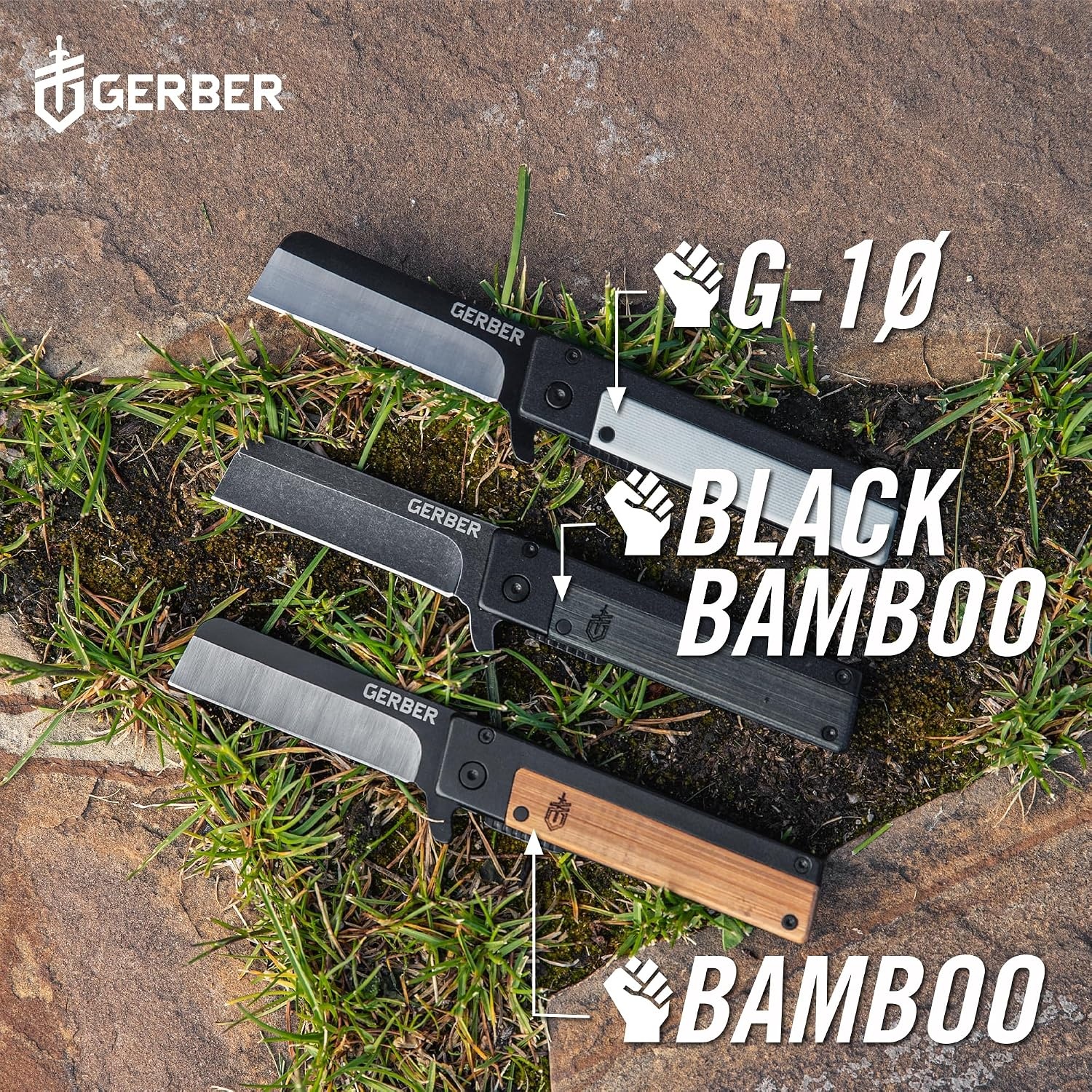 image:imageGerber Quadrant EDC Folding Pocket Knife wClip Plain Edge Blade BambooBlack Bamboo