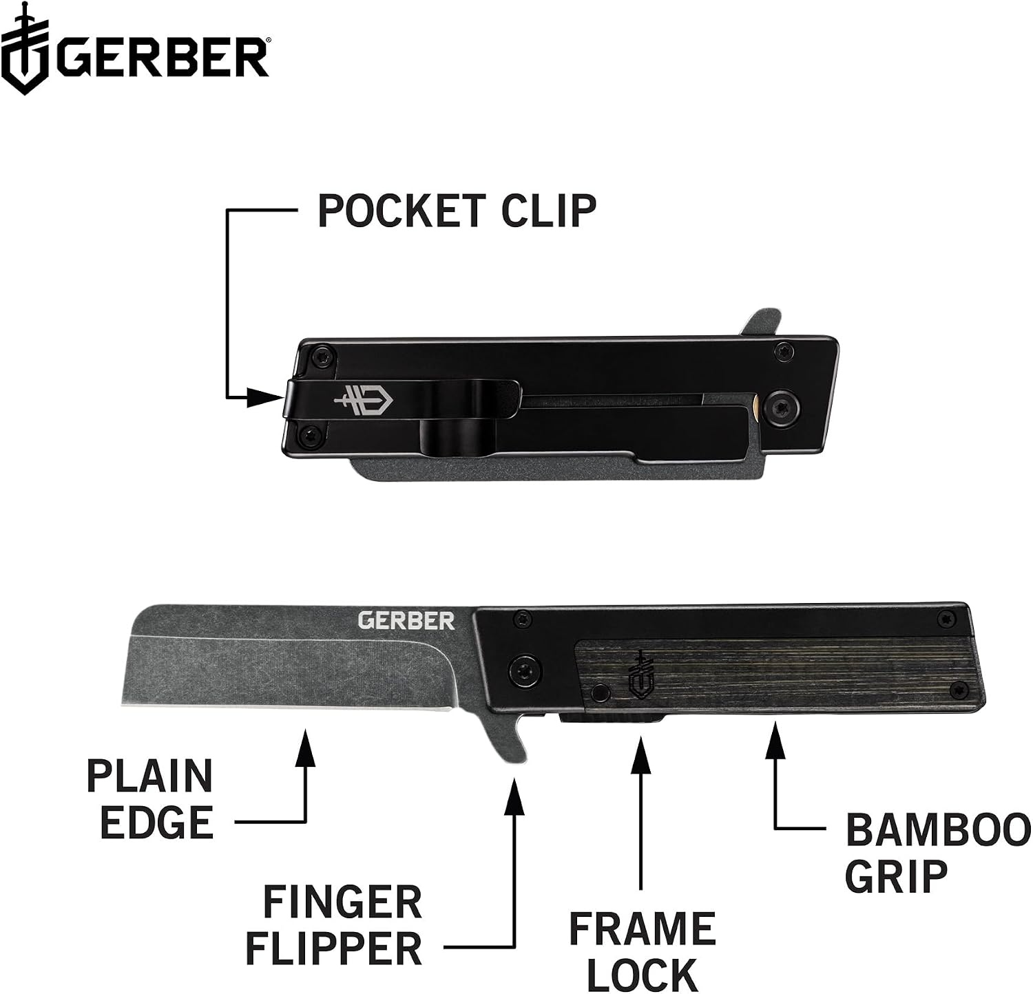 image:imageGerber Quadrant EDC Folding Pocket Knife wClip Plain Edge Blade BambooBlack Bamboo