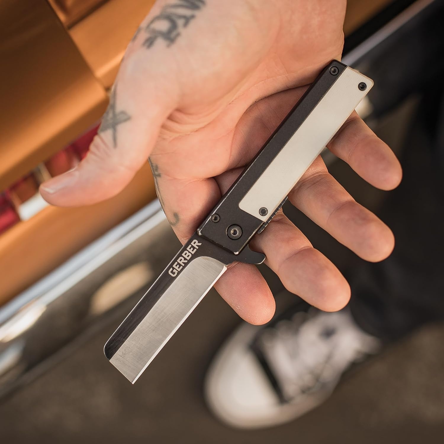 image:imageGerber Quadrant EDC Folding Pocket Knife wClip Plain Edge Blade BambooWhite