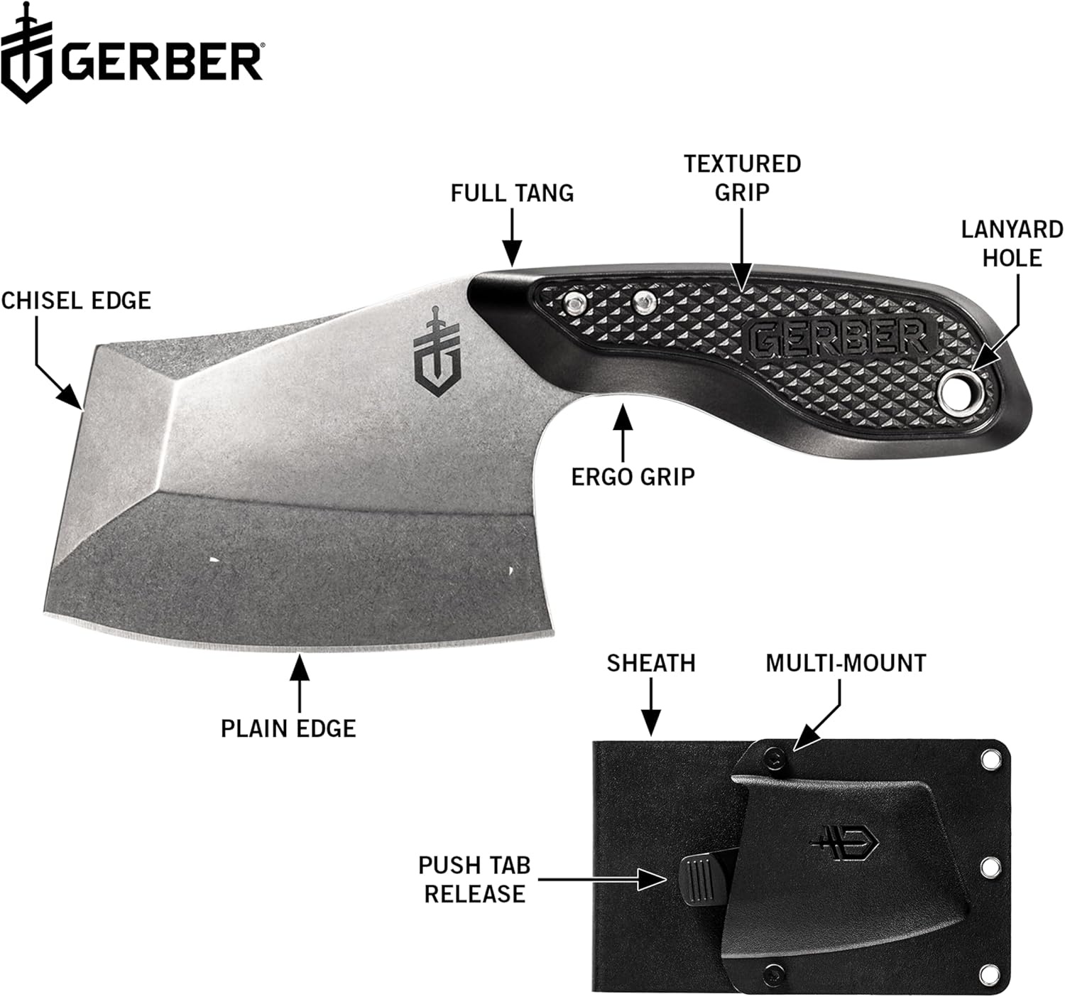 image:imageGerber TRITip Mini Cleaver Fixed Blade Bushcraft Knife Molle Sheath GreenBlack