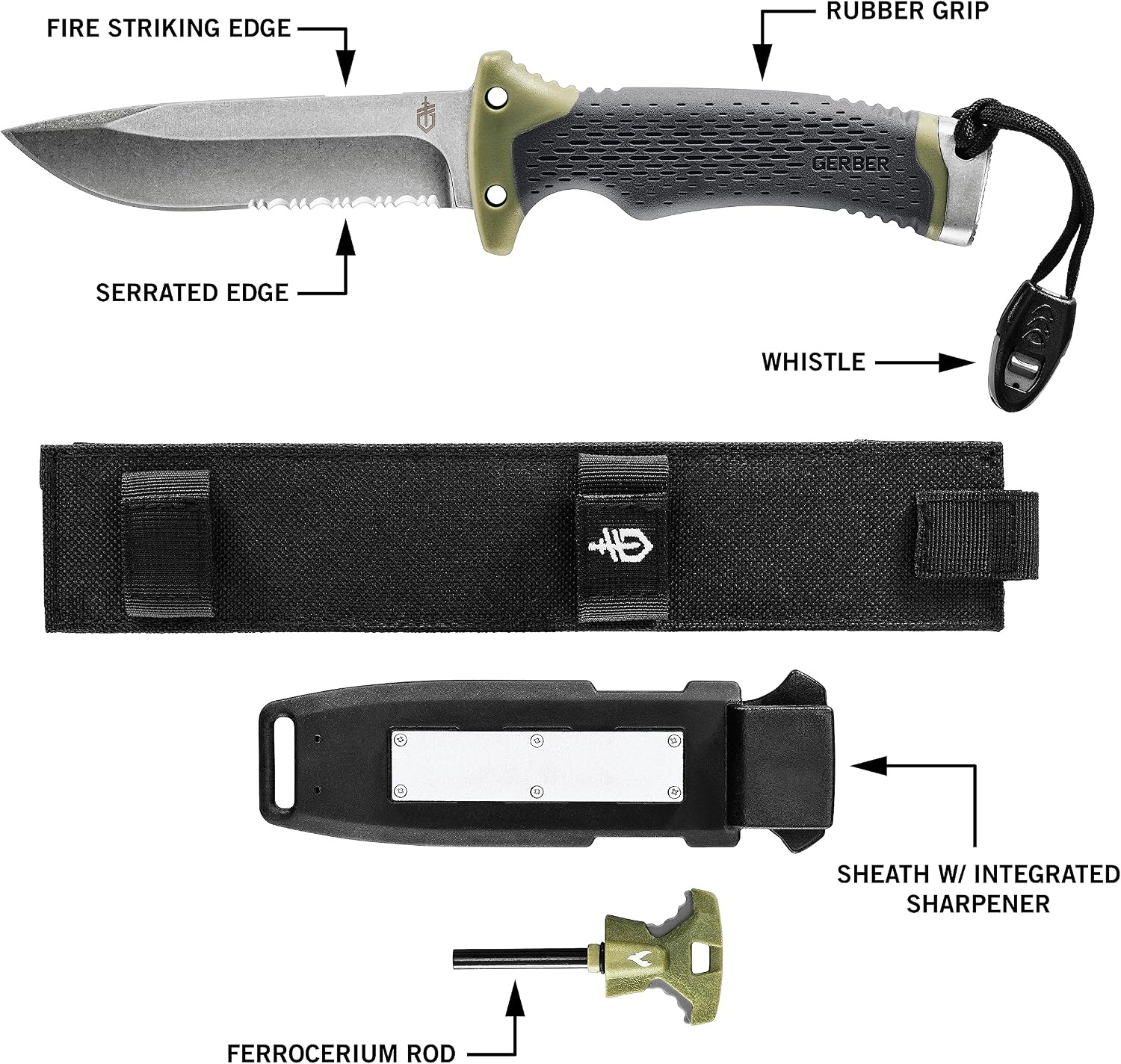 image:imageGerber Ultimate Fixed Blade Knife wSheath Knife Sharpener Ferro Rod48