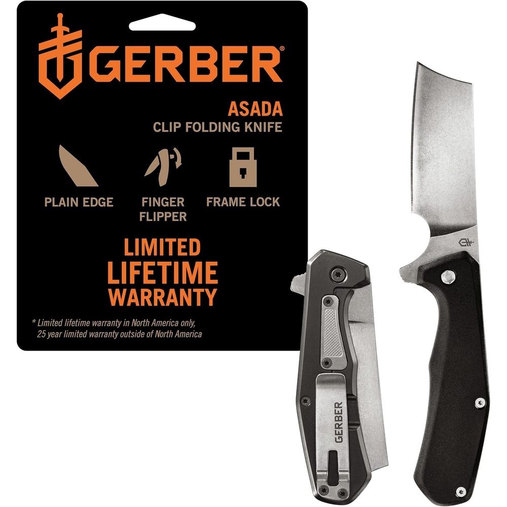 image:imageGerber Asada EDC Folding Cleaver Pocket Knife Hunting Pocket Clip Onyx