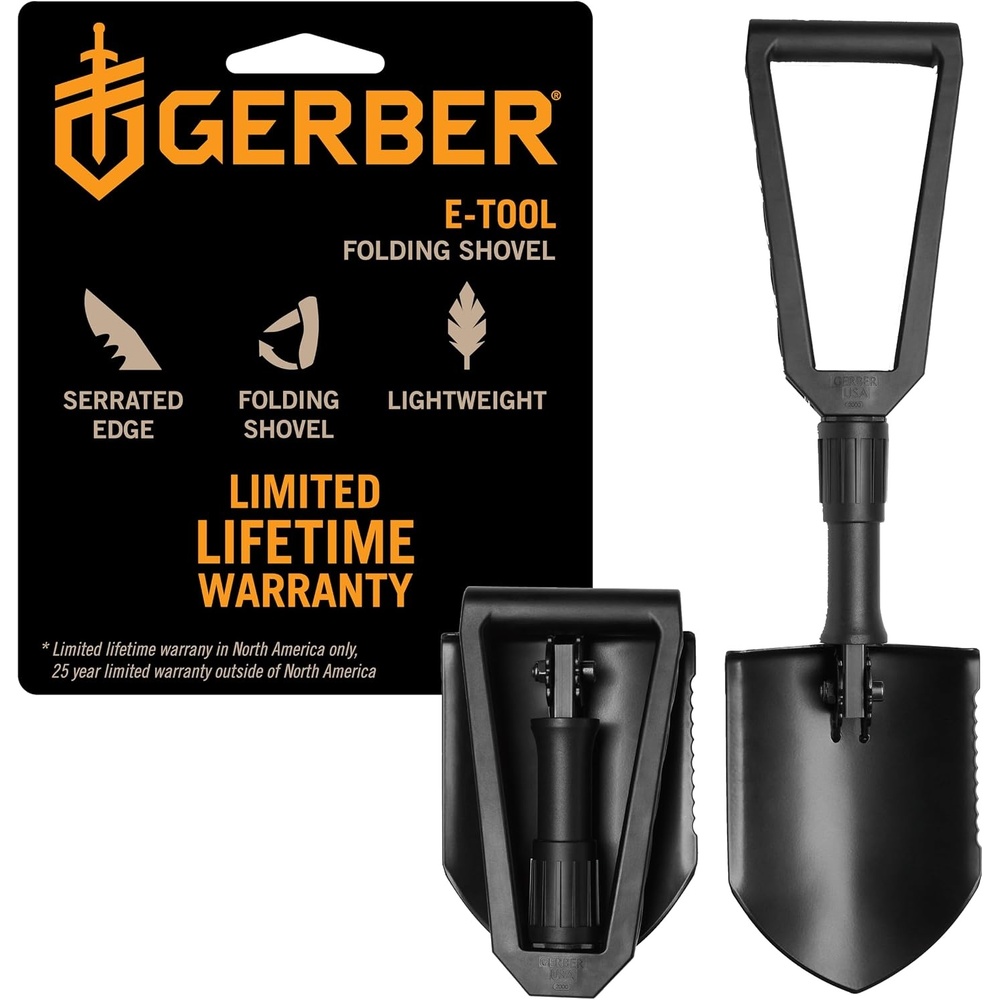 image:imageGerber ETool Tactical Folding Spade Camping Shovel w Serrated Edge BlackM