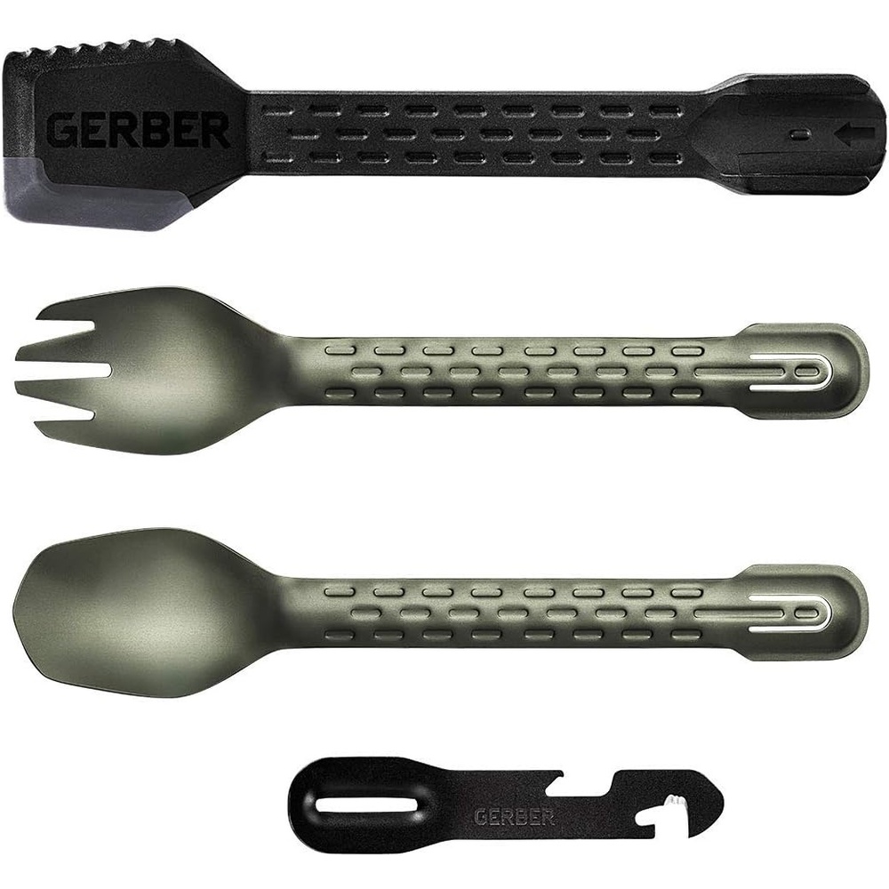 image:imageGerber Gear ComplEAT Camping Utensils Set for Outdoor Cooking Camping Cutlery with Fork Spoon Tongs Spatula and MultiFunctional Tool Flat SageSage