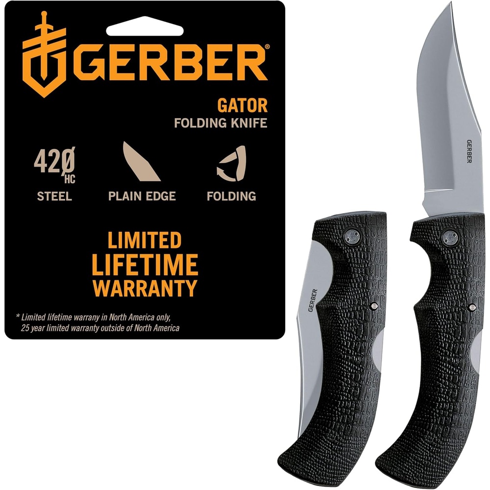 image:imageGerber Gear Gator Pocket Knife 376 Plain Edge Folding Knife EDC Gear and Equipment Stainless Steel