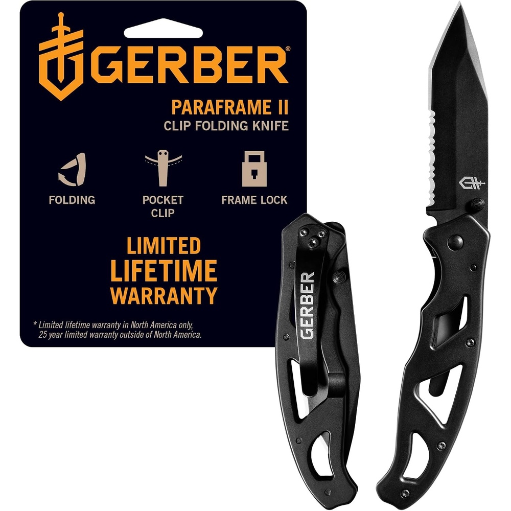 image:imageGerber Gear Paraframe II EDC Folding Pocket Knife 35 Tanto Point Serrated Edge with Safety Frame Lock Black35