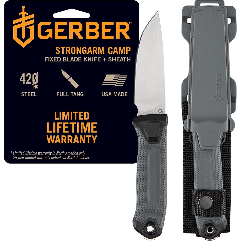 image:imageGerber Gear Strongarm Fixed Blade Tactical Knife for Survival Gear Coyote Brown Plain EdgeGrey
