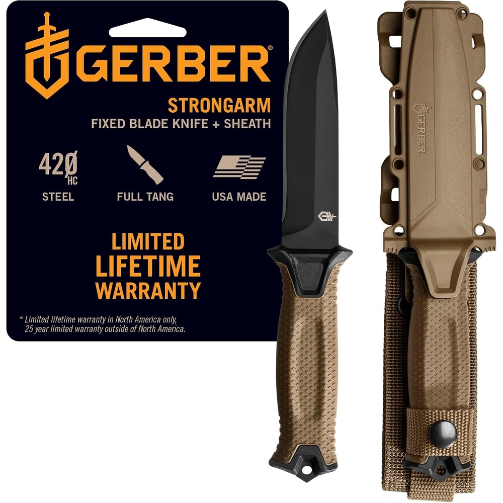 image:imageGerber Gear Strongarm Fixed Blade Tactical Knife for Survival Gear Coyote Brown Plain EdgePlain Edge Brown
